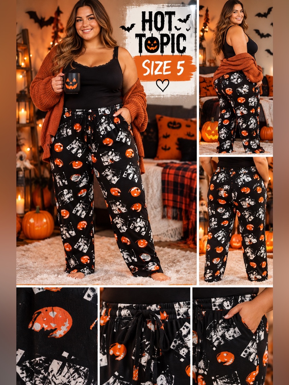 Hot Topic Halloween Michael Myers Pumpkin Pajama Pants Plus Size 5 Black Orange